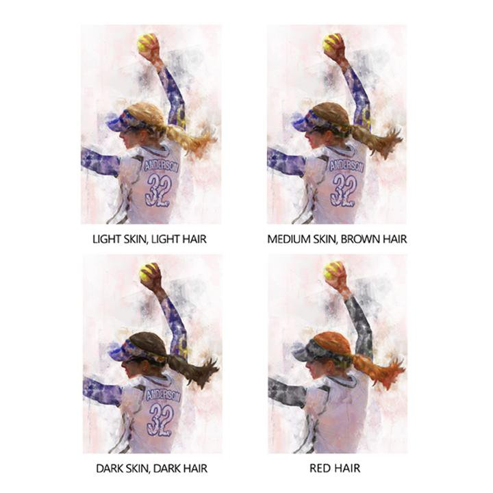 Softball Player Pitching Art Print- Hair Color Options