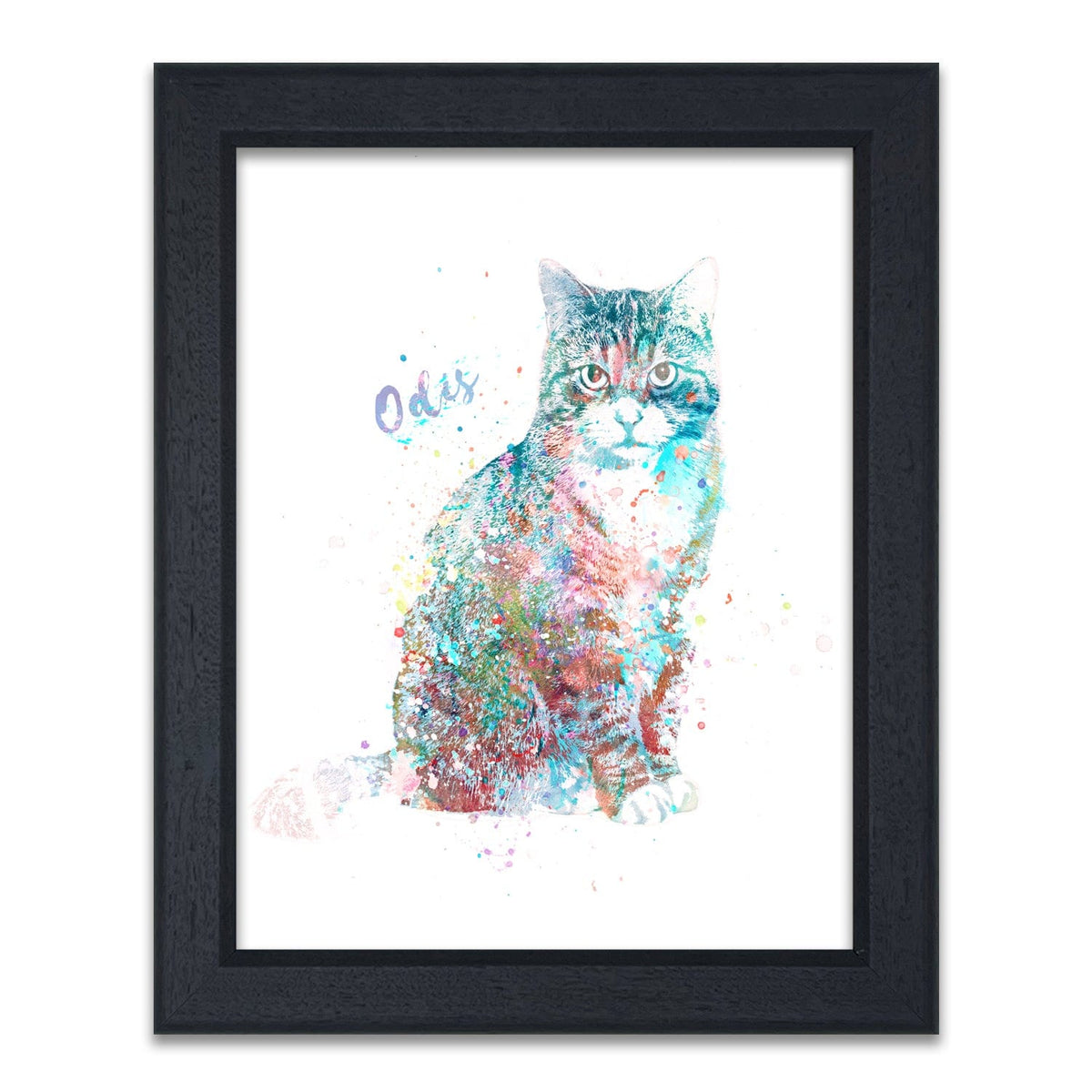 Personalized Cat Pet Portrait Watercolor framed art from Personal Prints