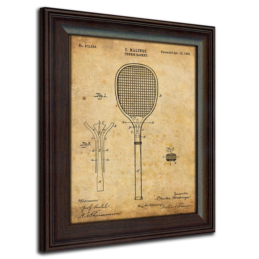 US Patent drawing art of tennis racket from 1892
