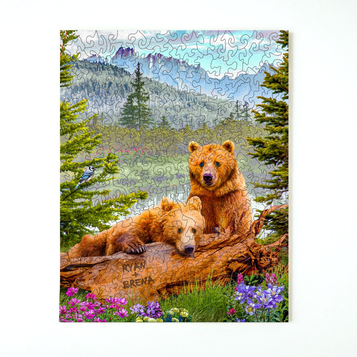 Alpine Lake Bears wooden jigsaw puzzle