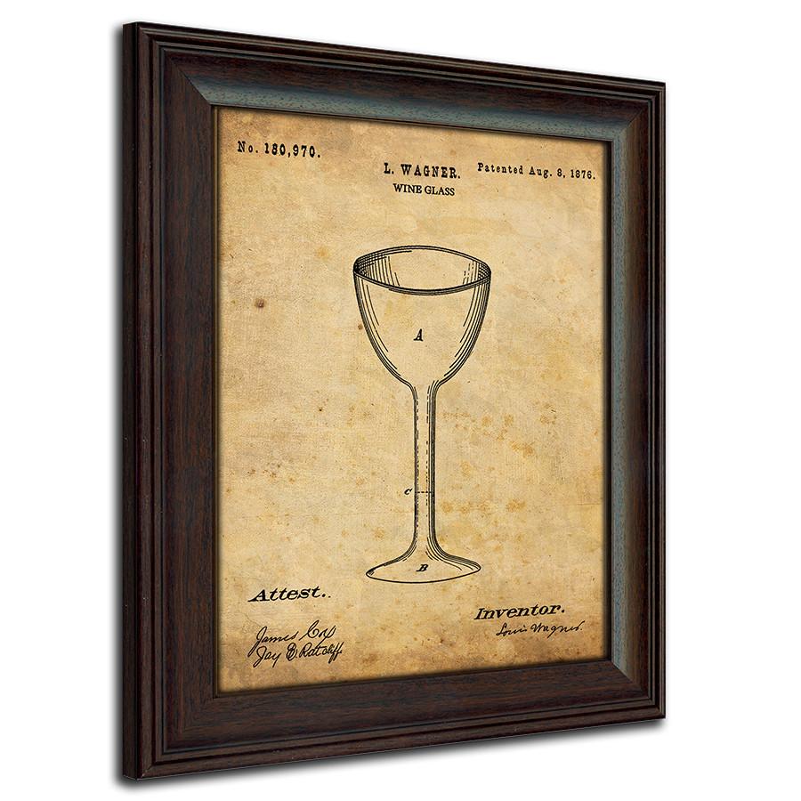 Framed US Patent drawing of a wine glass 1876