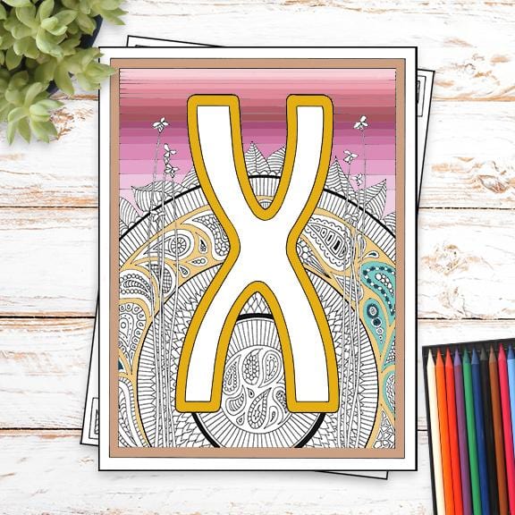 Monogram Coloring Page and Frame Kit - X