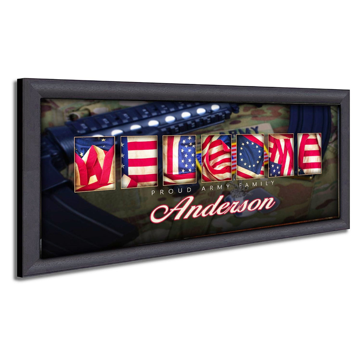 Personal-Prints art 13.5"x32.5" Framed Canvas Army - Patriotic Family Art