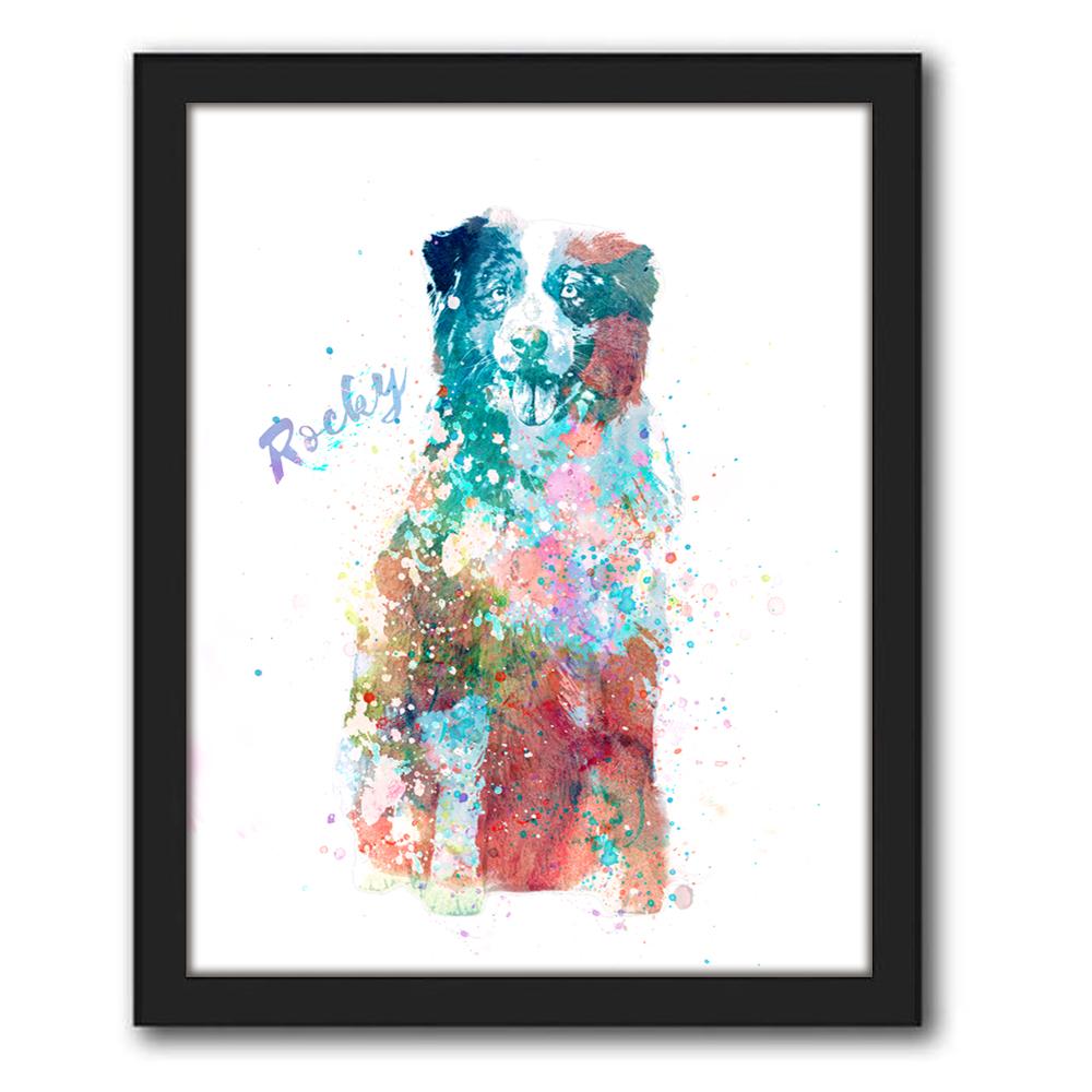 Personal-Prints art 12.5"x15.5" Framed Canvas Australian Shepherd Watercolor Print