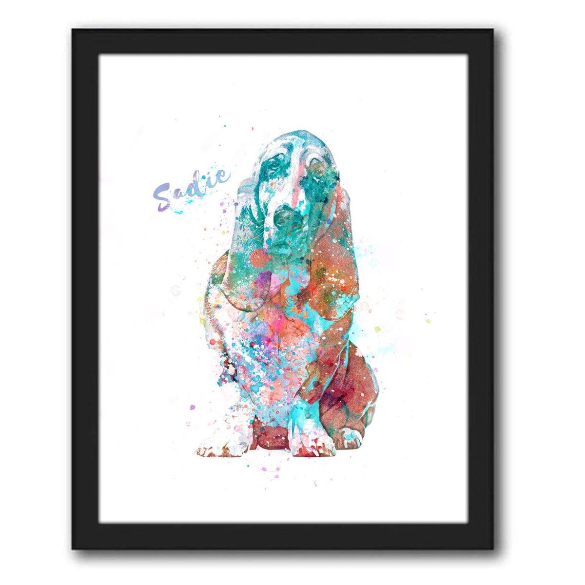Personal-Prints art 12.5"x15.5" Framed Canvas Basset Hound Watercolor Print