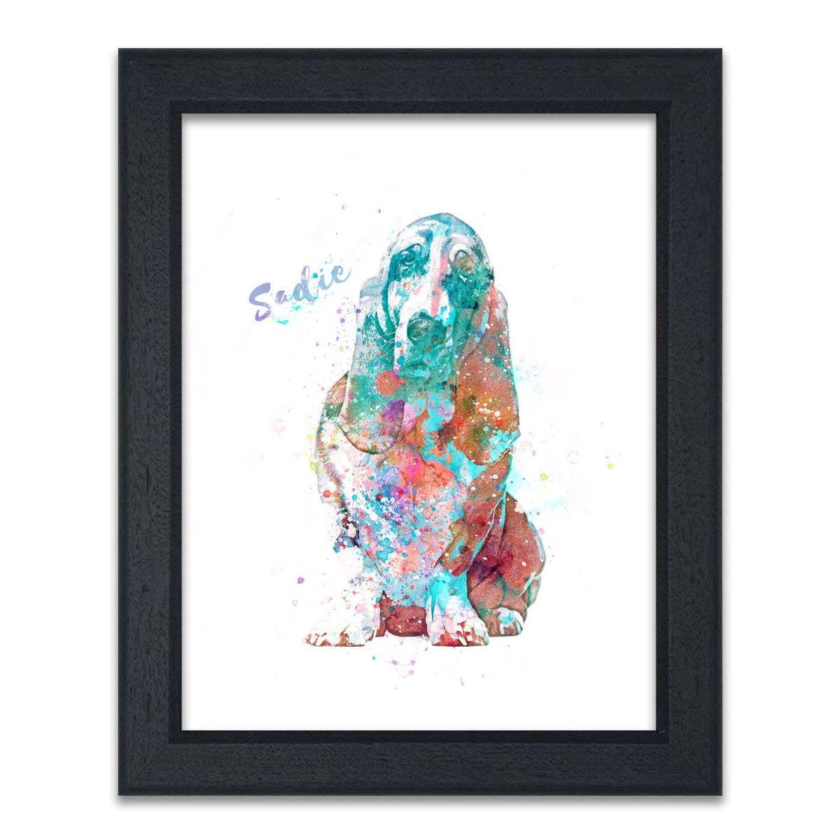 Personal-Prints art 14"x17" Under Glass Basset Hound Watercolor Print