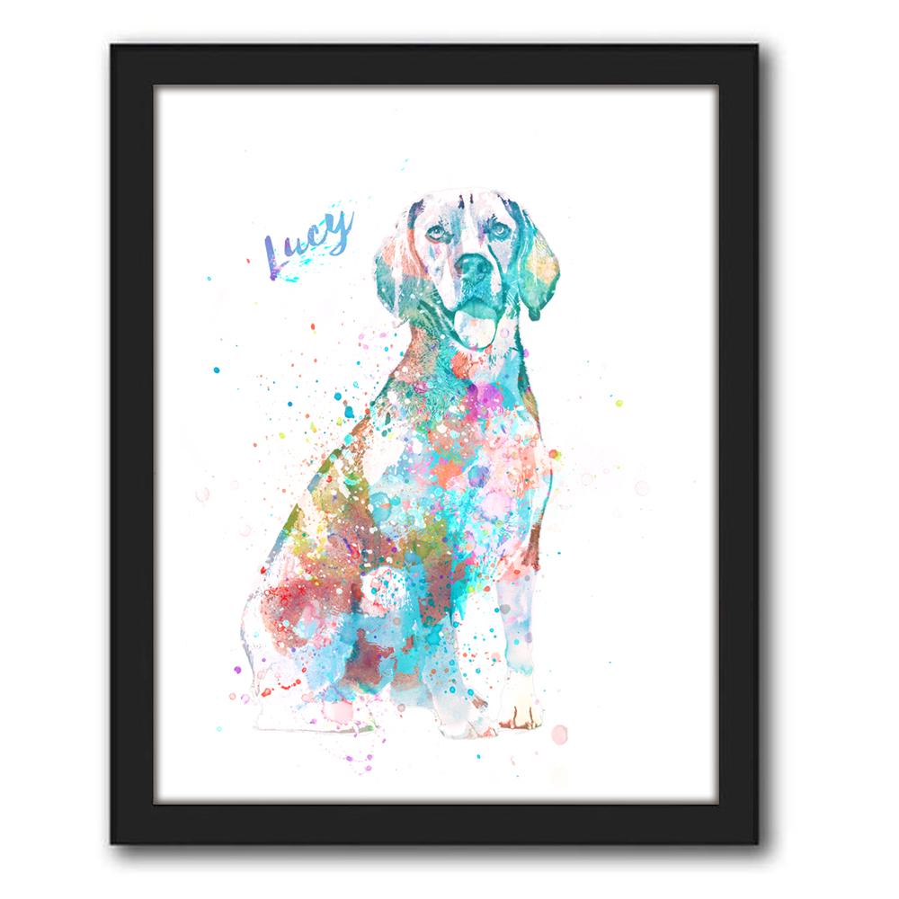 Personal-Prints art 12.5"x15.5" Framed Canvas Beagle Watercolor Print