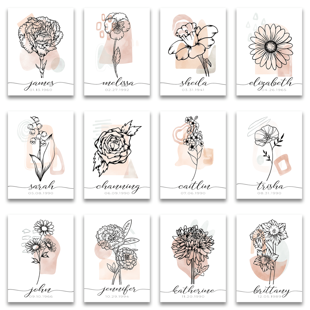 Personal-Prints art Boho Birth Month Flowers