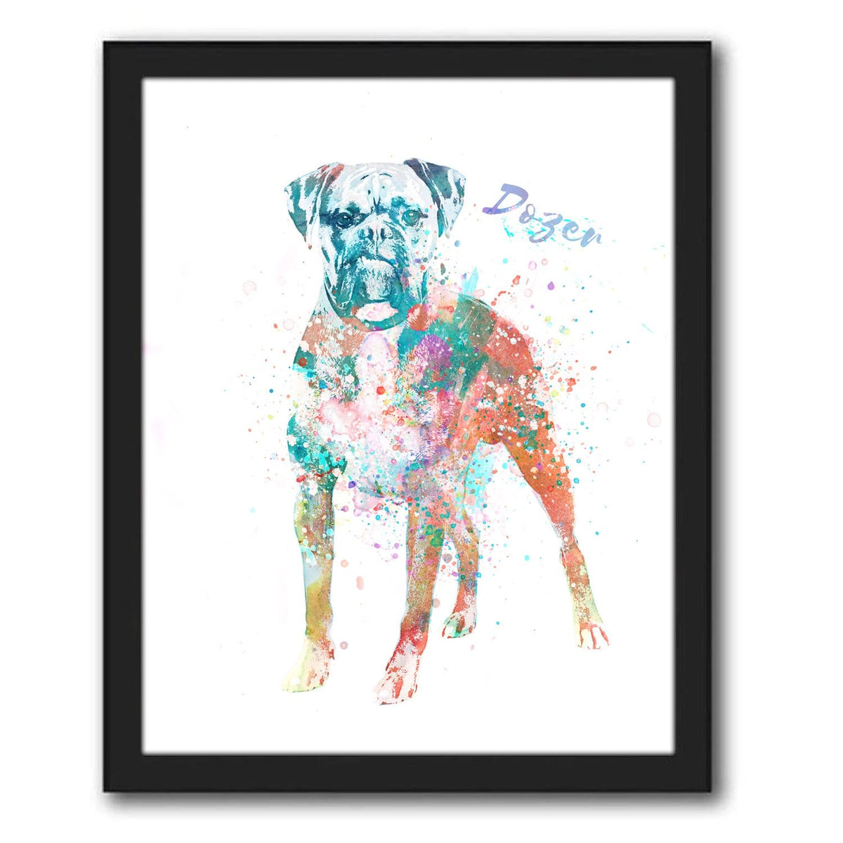 Personal-Prints art 12.5"x15.5" Framed Canvas Boxer Dog Watercolor Print