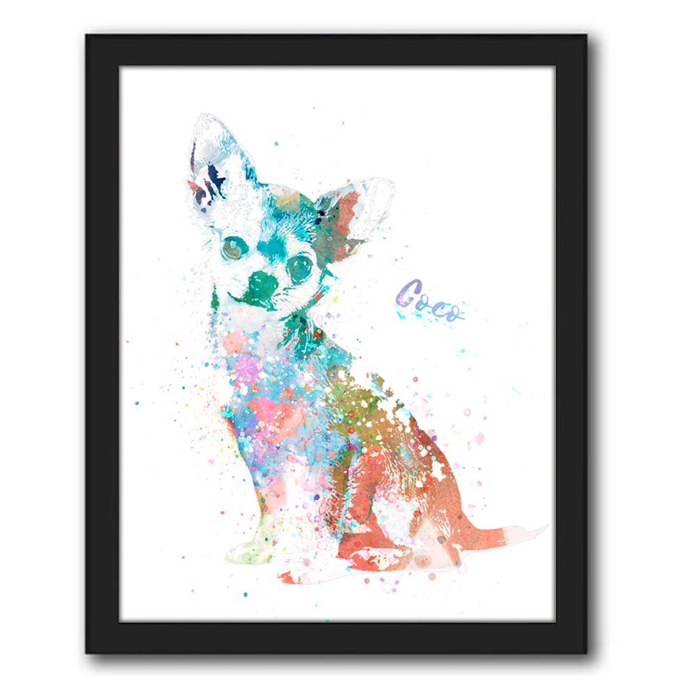 Personal-Prints art 12.5"x15.5" Framed Canvas Chihuahua Watercolor Print