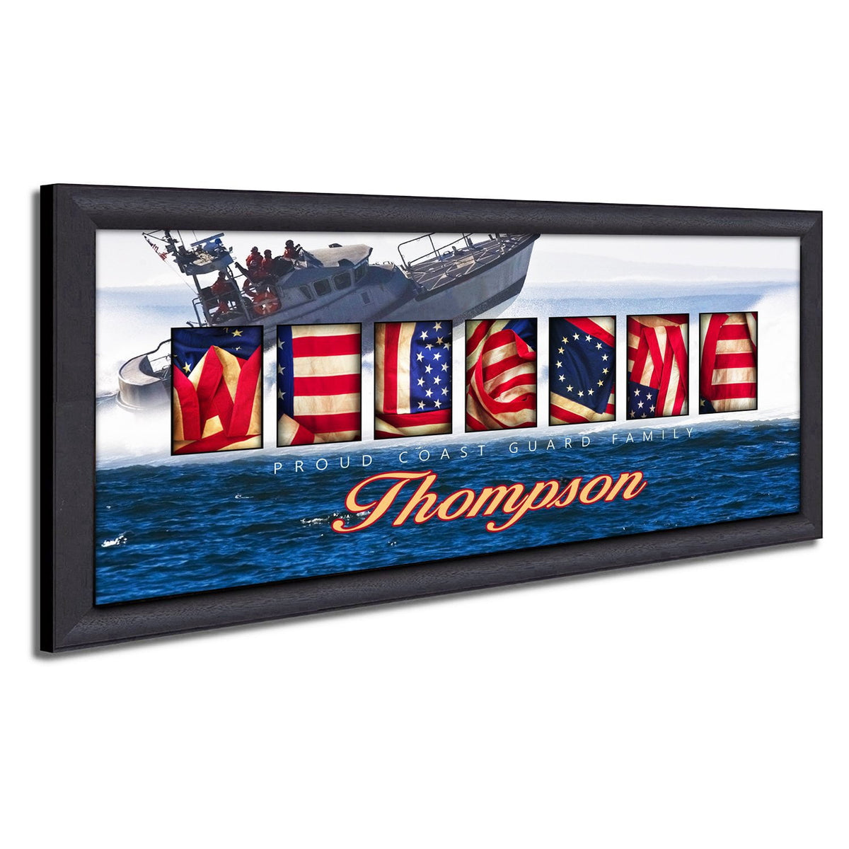 Personal-Prints art 13.5"x32.5" Framed Canvas Coast Guard - Patriotic Family Art