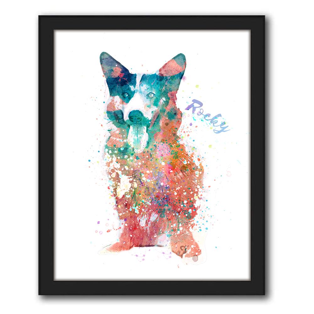 Personal-Prints art 12.5"x15.5" Framed Canvas Corgi Watercolor Print