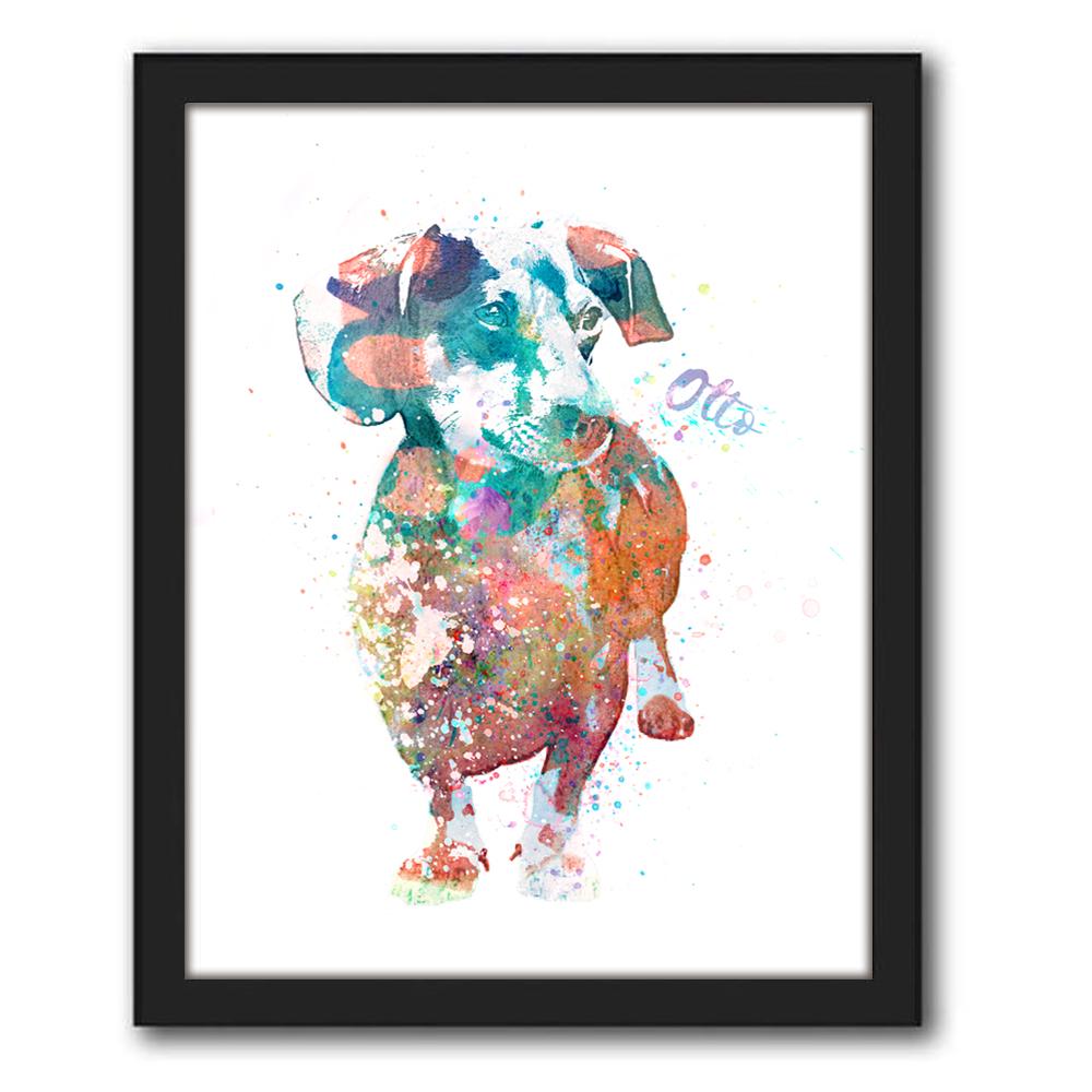 Personal-Prints art 12.5"x15.5" Framed Canvas Dachshund Watercolor Print