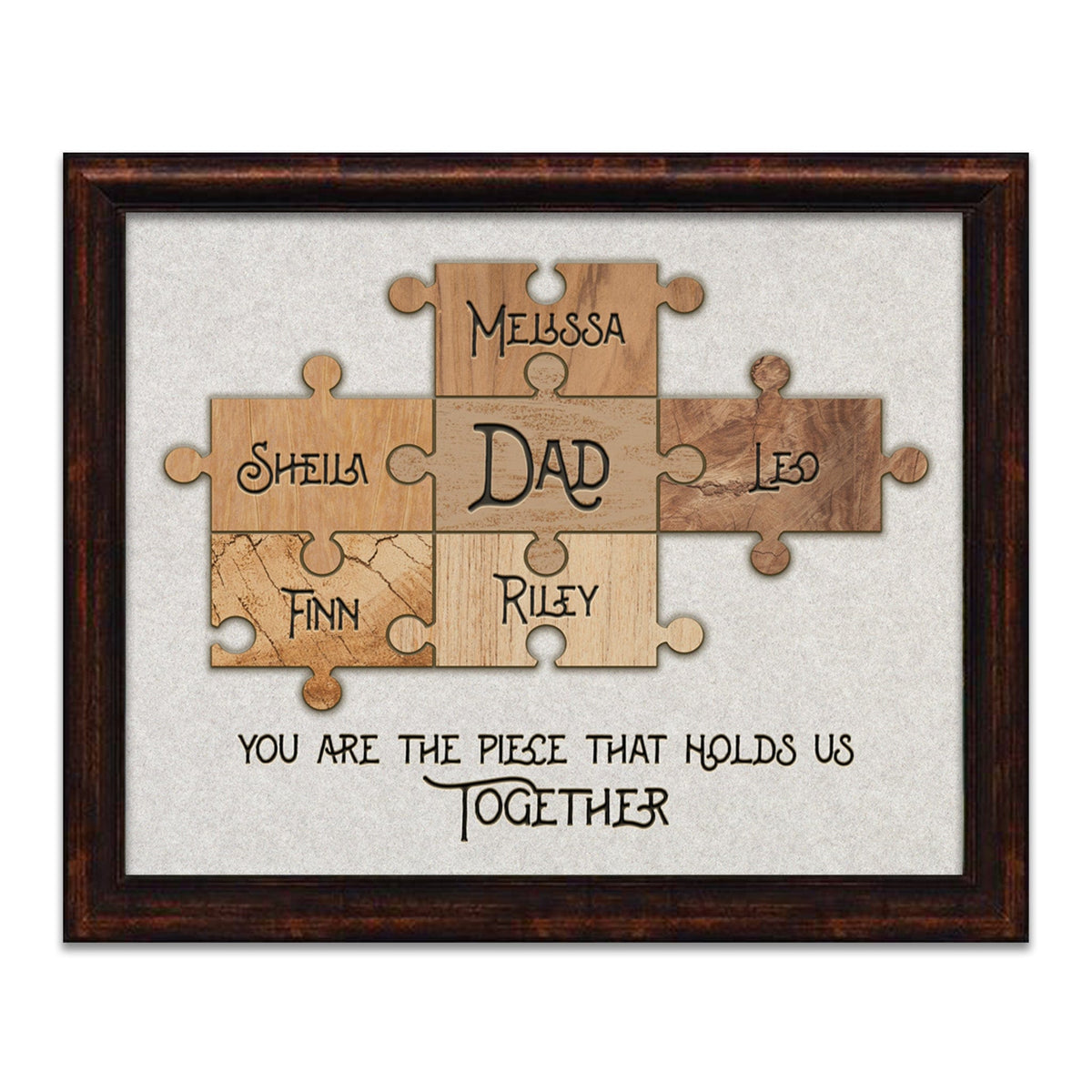 Personal-Prints art 12.5"x15.5" Framed Canvas Dad & Children Puzzle Pieces