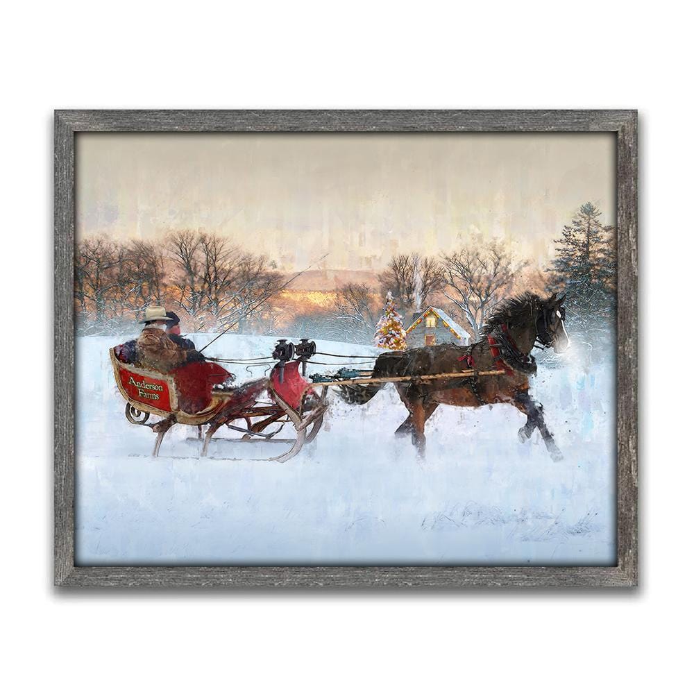 Personal-Prints art 14"x17" Framed Canvas Dashing Through the Snow