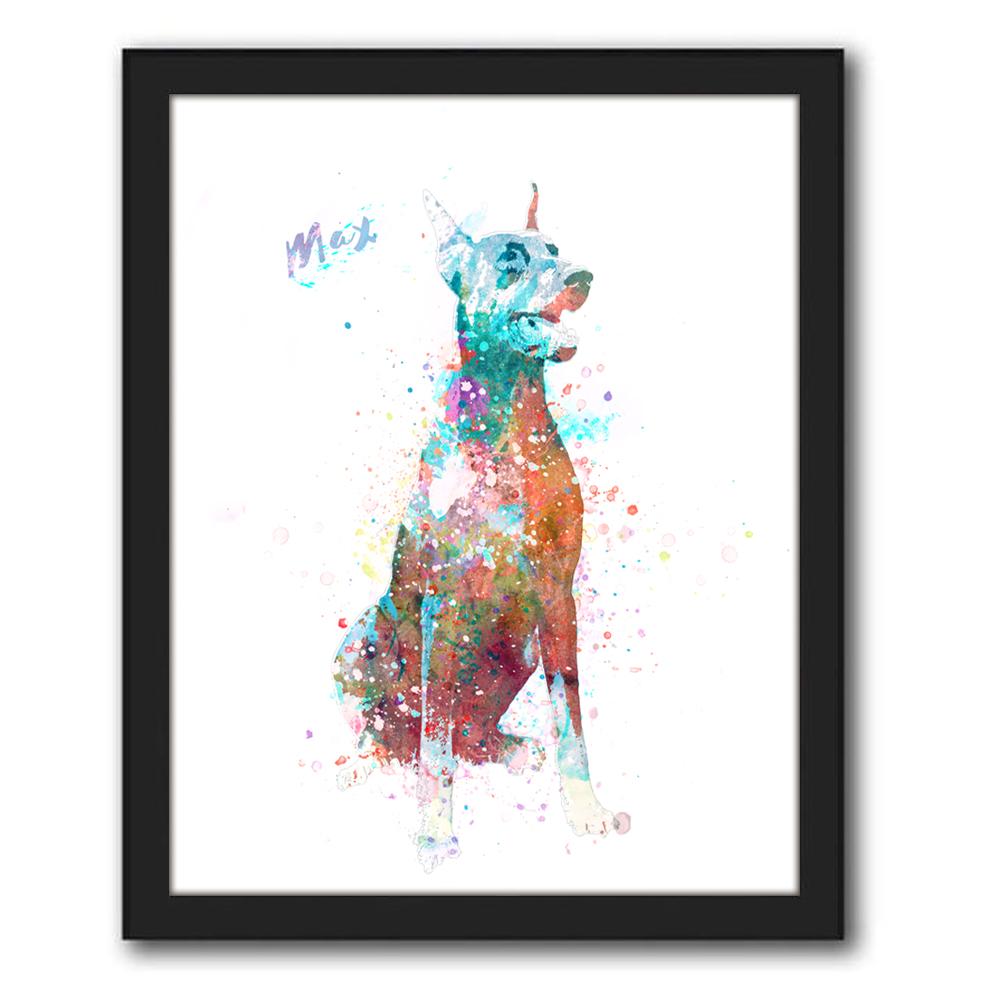 Personal-Prints art 12.5"x15.5" Framed Canvas Doberman Watercolor Print