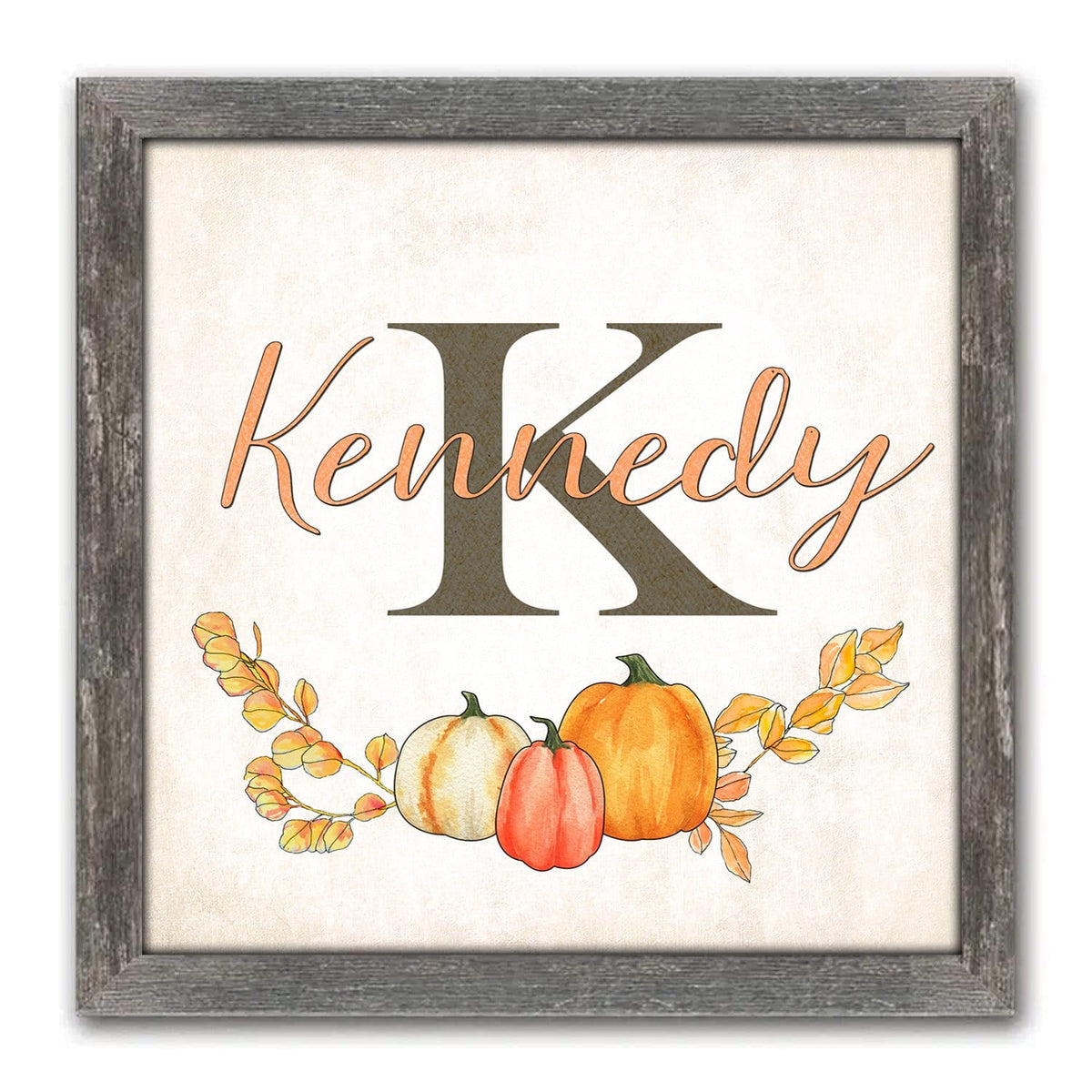 Personal-Prints art 14"x14" Framed Canvas Fall Harvest Family Monogram