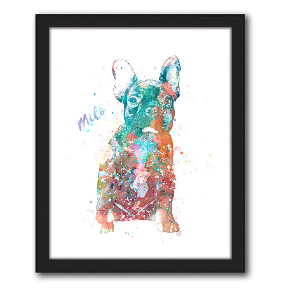 Personal-Prints art 12.5"x15.5" Framed Canvas French Bulldog Watercolor Print