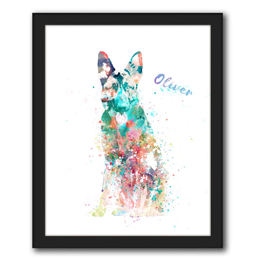 Personal-Prints art 12.5"x15.5" Framed Canvas German Shepherd Watercolor Print