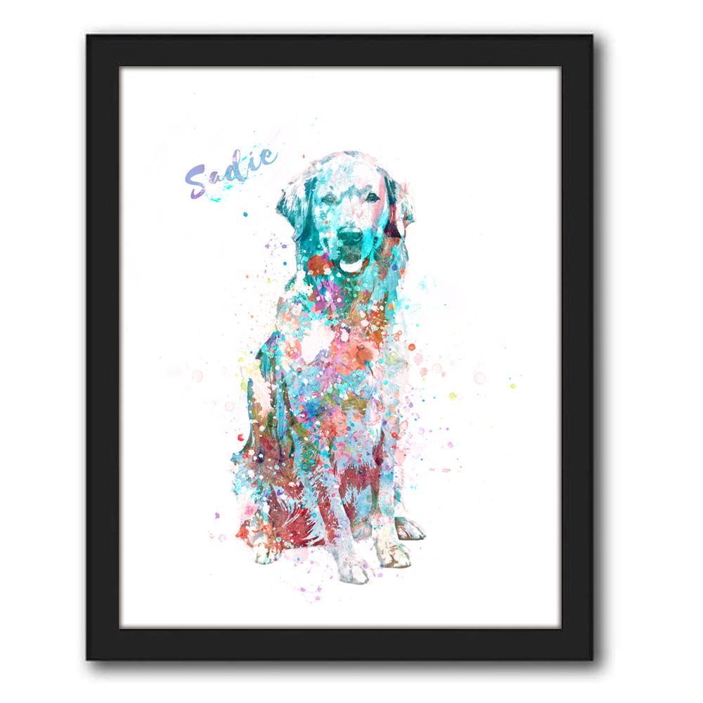 Personal-Prints art 12.5"x15.5" Framed Canvas Golden Retriever Watercolor Print