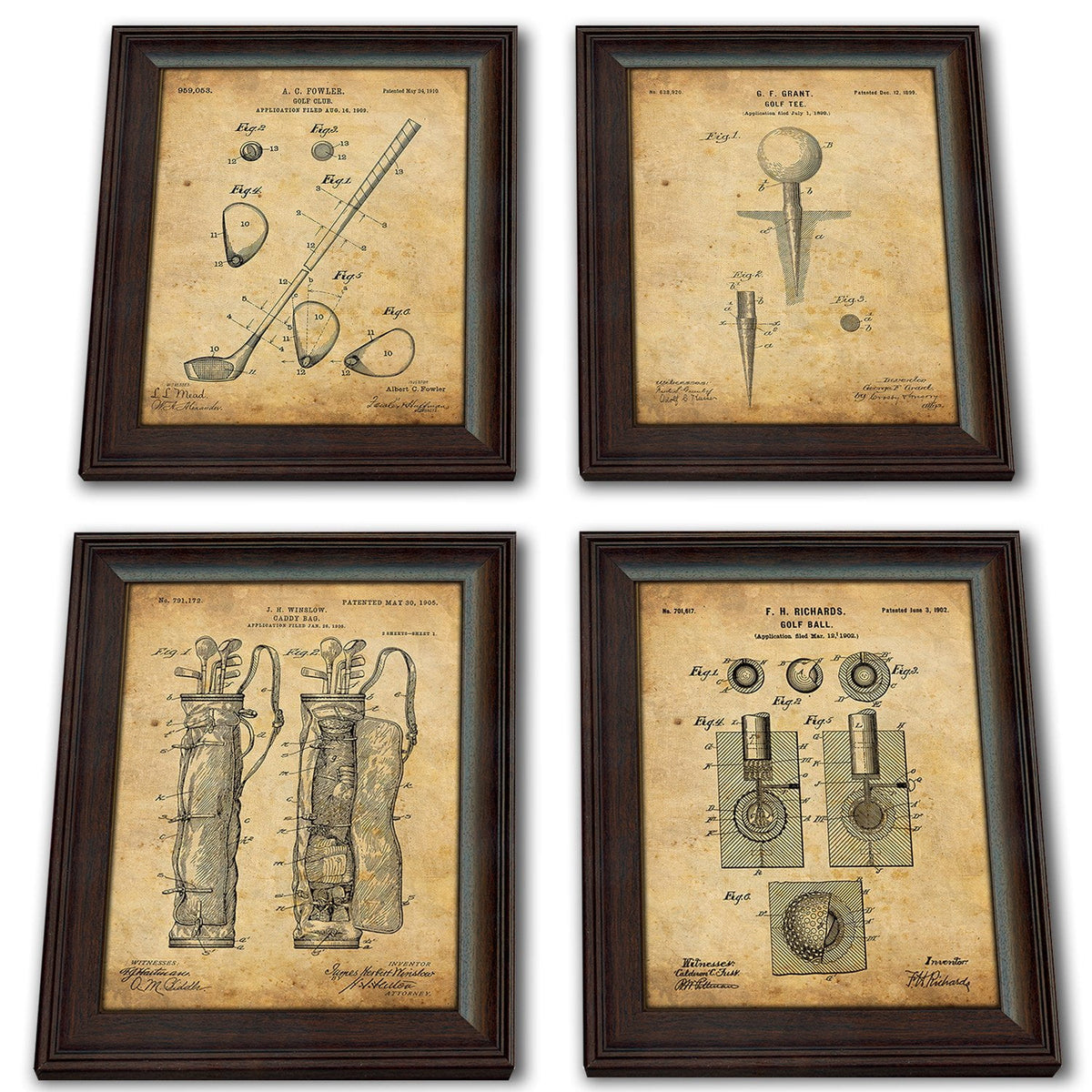 Personal-Prints art 4 Piece Set (Tee, Club, Ball, Bag) Golf - Patent Art