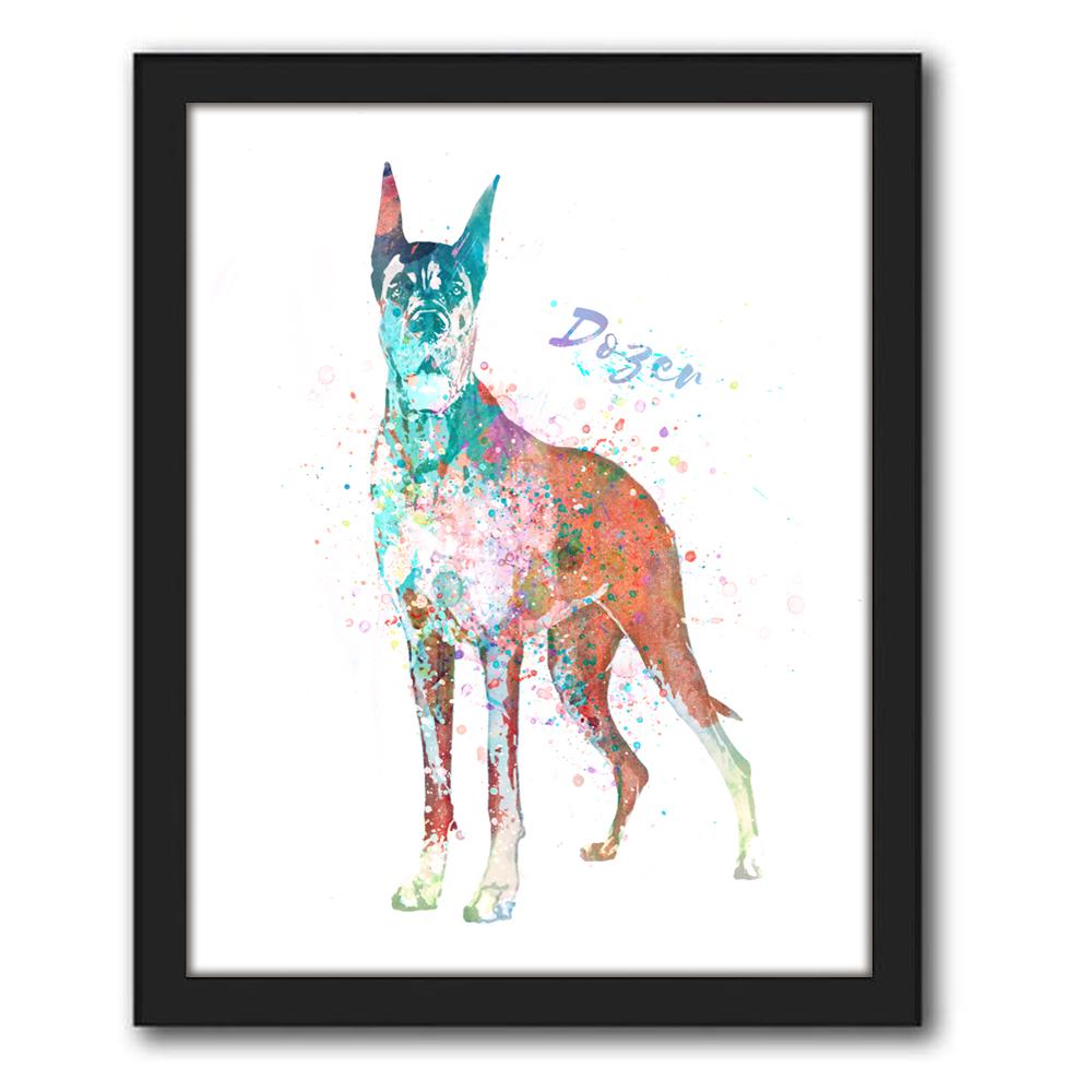 Personal-Prints art 12.5"x15.5" Framed Canvas Great Dane Watercolor Print