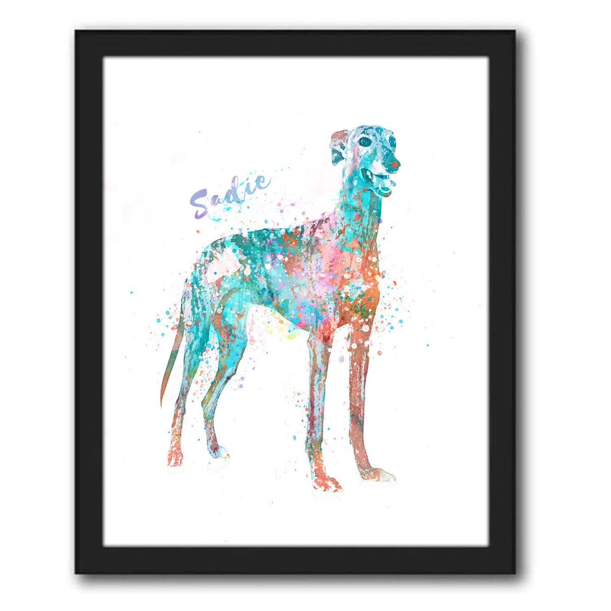 Personal-Prints art 12.5"x15.5" Framed Canvas Greyhound Watercolor Print