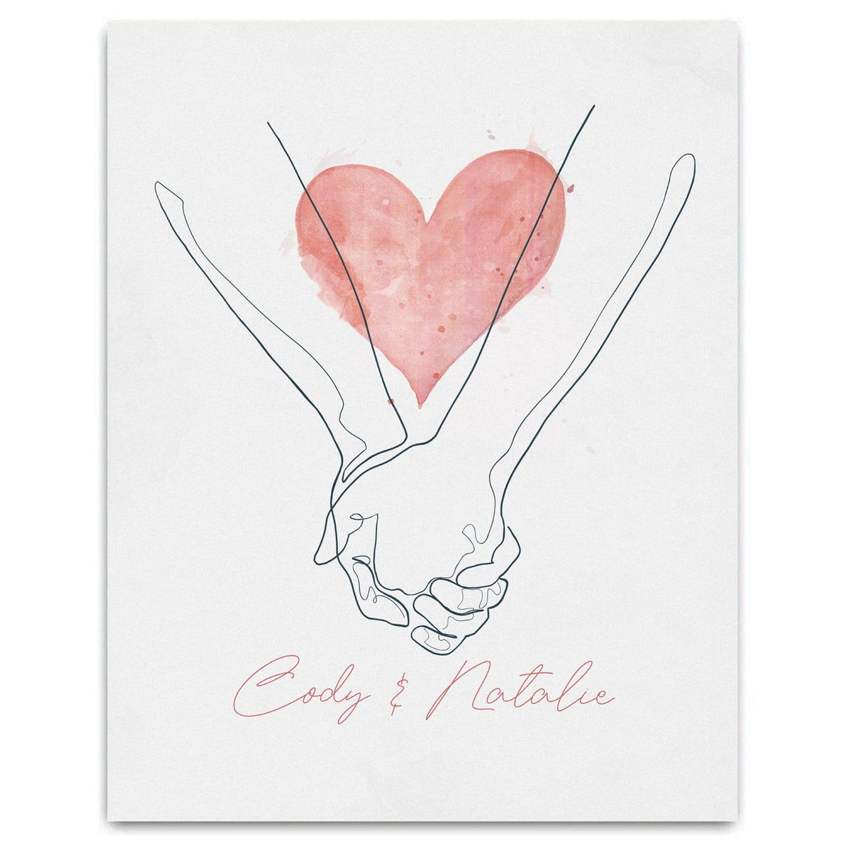 Personal-Prints art 6"x8" Block Mount Holding Hands Line Drawing
