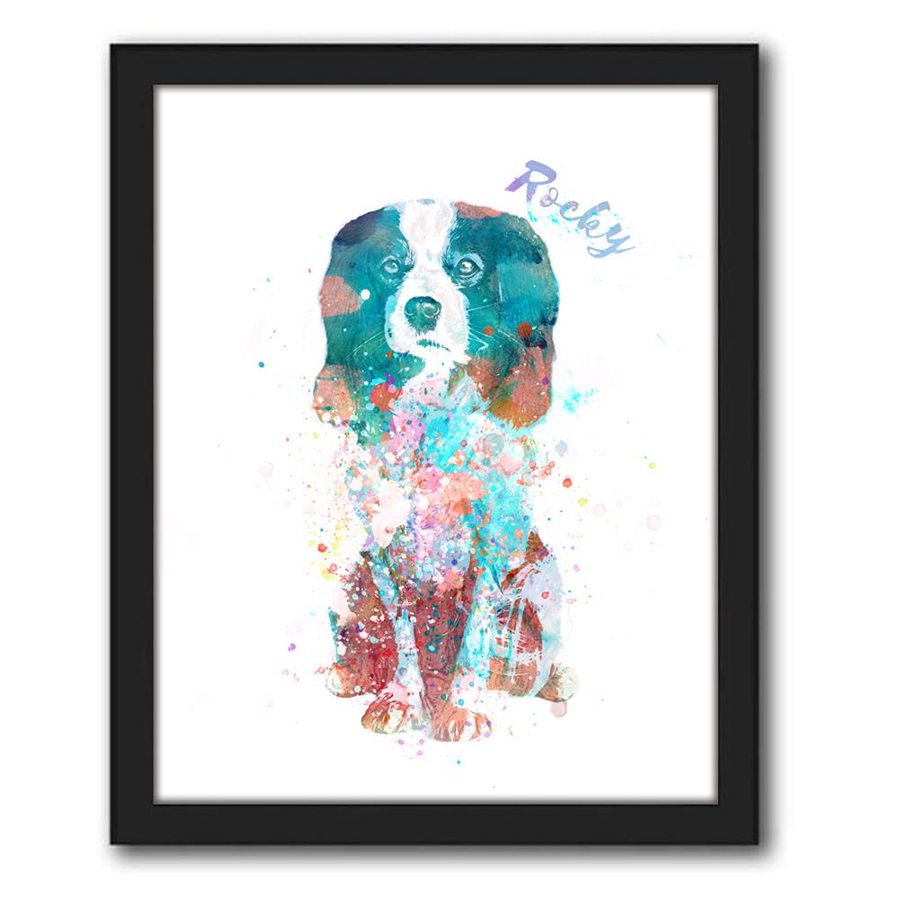 Personal-Prints art 12.5"x15.5" Framed Canvas King Charles Spaniel Watercolor Print