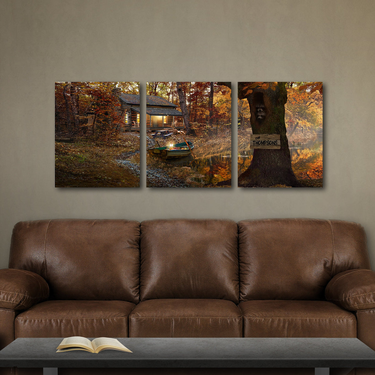 Personal-Prints art 16"x20" Triptych (4+ feet wide display) Lakehouse - Personalized Autumn Print
