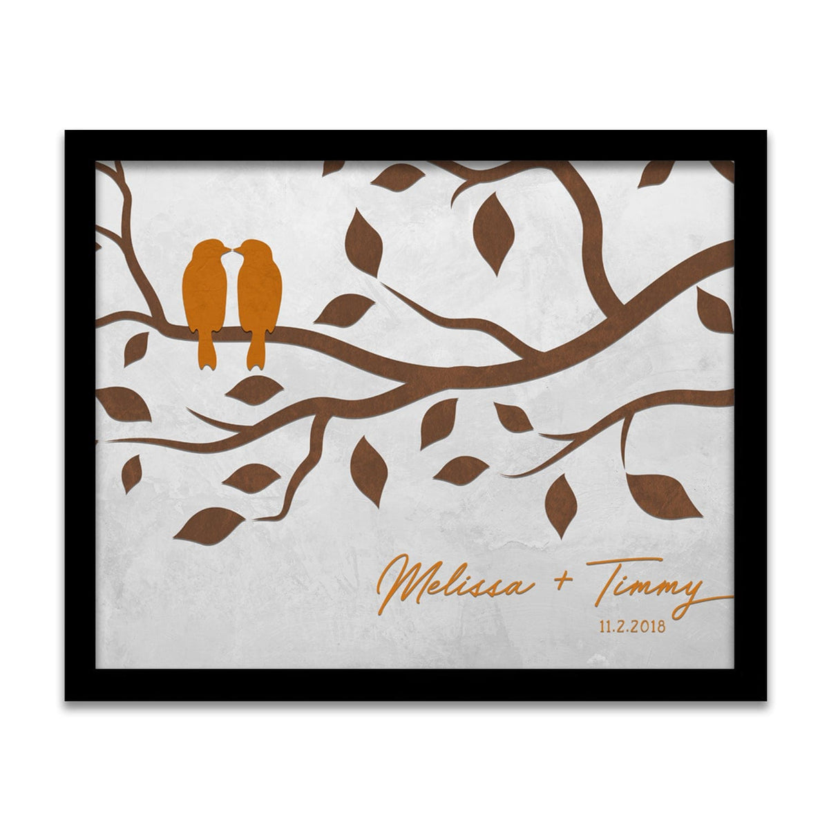Personal-Prints art 12.5"x15.5" Framed Canvas Love Bird Silhouettes