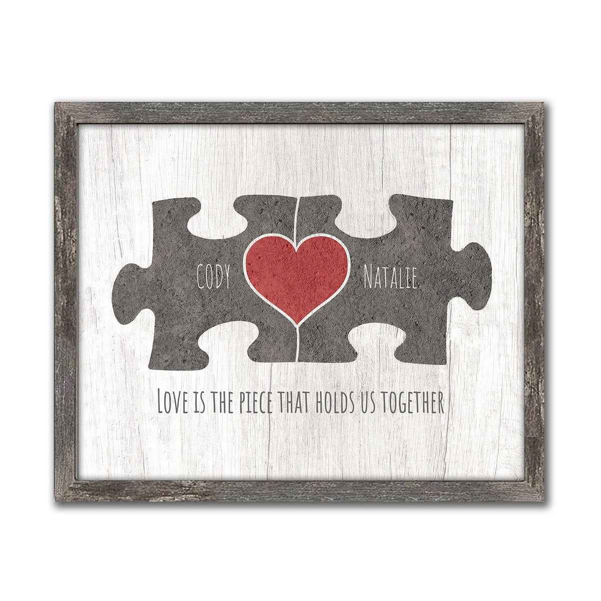 Personal-Prints art 12.5"x15.5" Framed Canvas Love Puzzle Pieces (Grey)