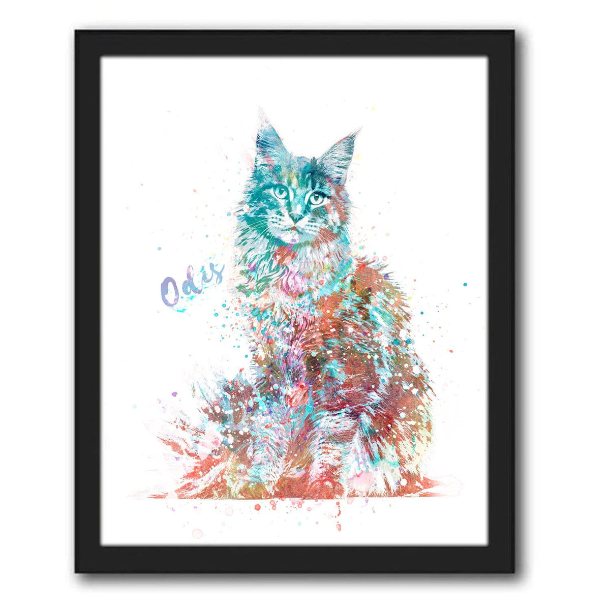 Personal-Prints art 12.5"x15.5" Framed Canvas Maine Coon Cat Watercolor Print