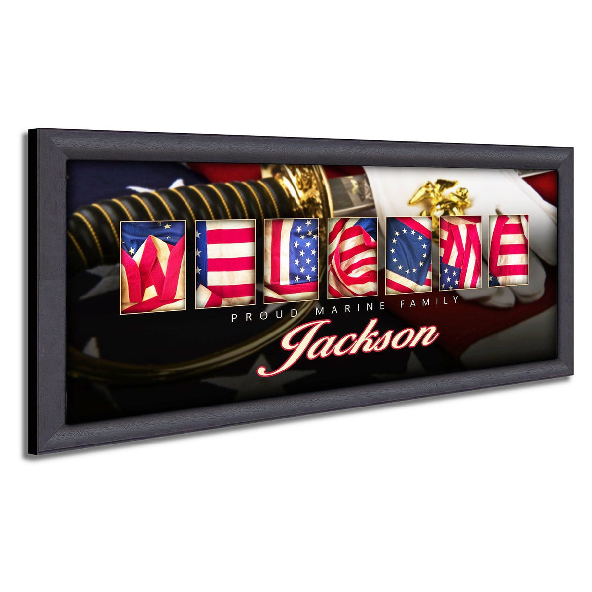 Personal-Prints art 13.5"x32.5" Framed Canvas Marines - Patriotic Family Art