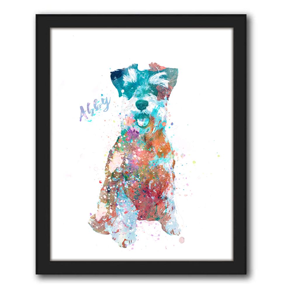 Personal-Prints art 12.5"x15.5" Framed Canvas Mini Schnauzer Watercolor Print
