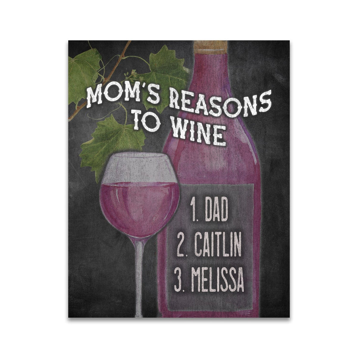Personal-Prints art 11"x14" Block Mount Mom's Reasons to Wine