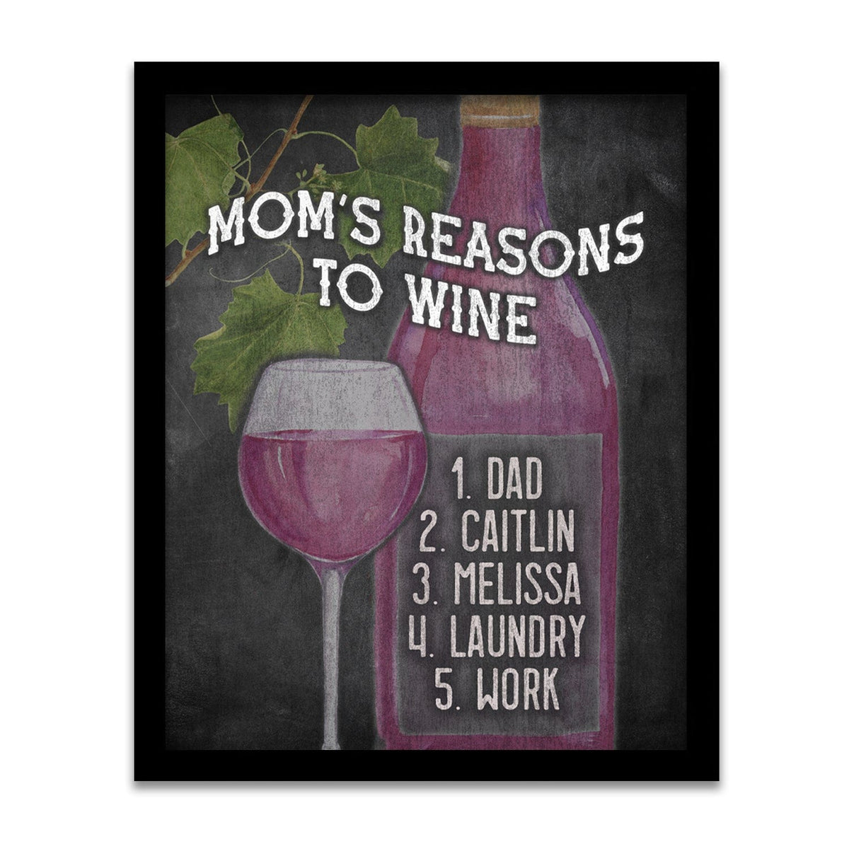 Personal-Prints art 12.5"x15.5" Framed Canvas Mom's Reasons to Wine
