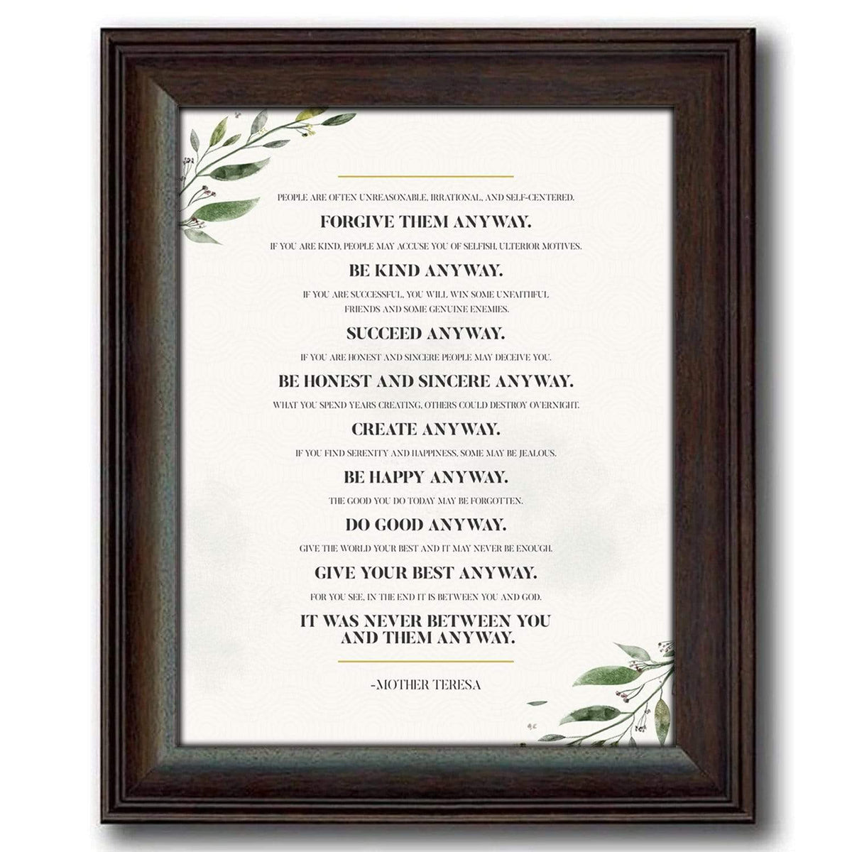 Personal-Prints art 12"x15" Under Glass Mother Teresa "Anyway" Quote