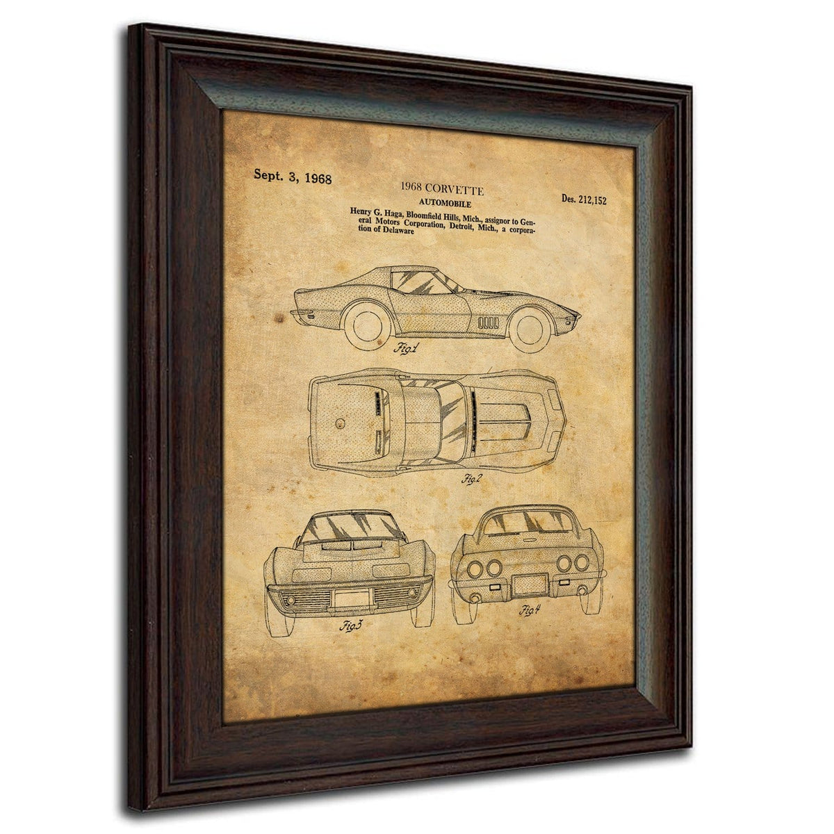 Personal-Prints art 1968 Corvette Muscle Car - Patent Art