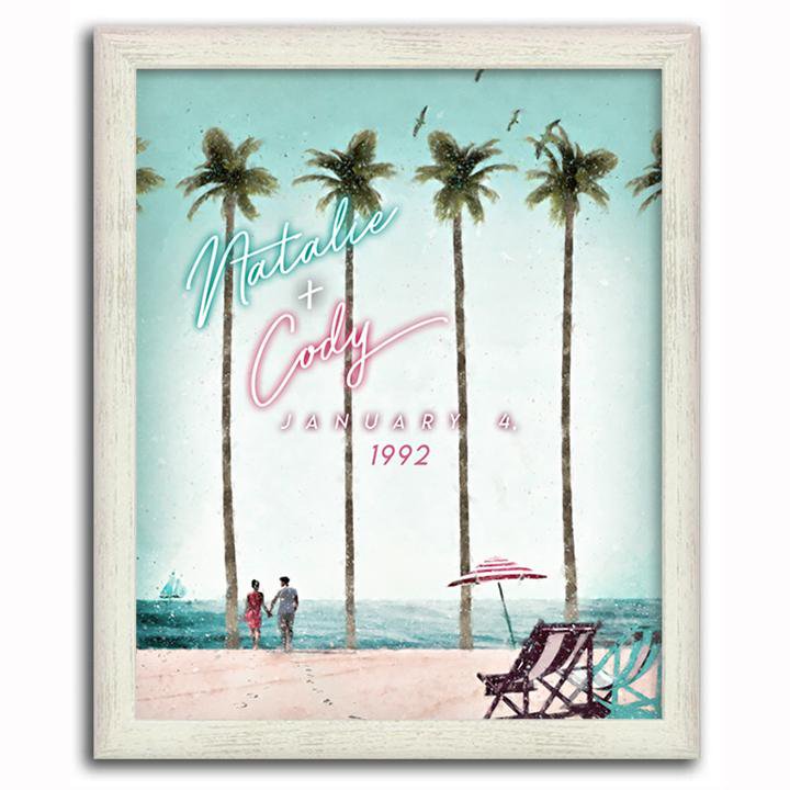 Personal-Prints art 12.5"x15.5" Framed Canvas Neon Beach