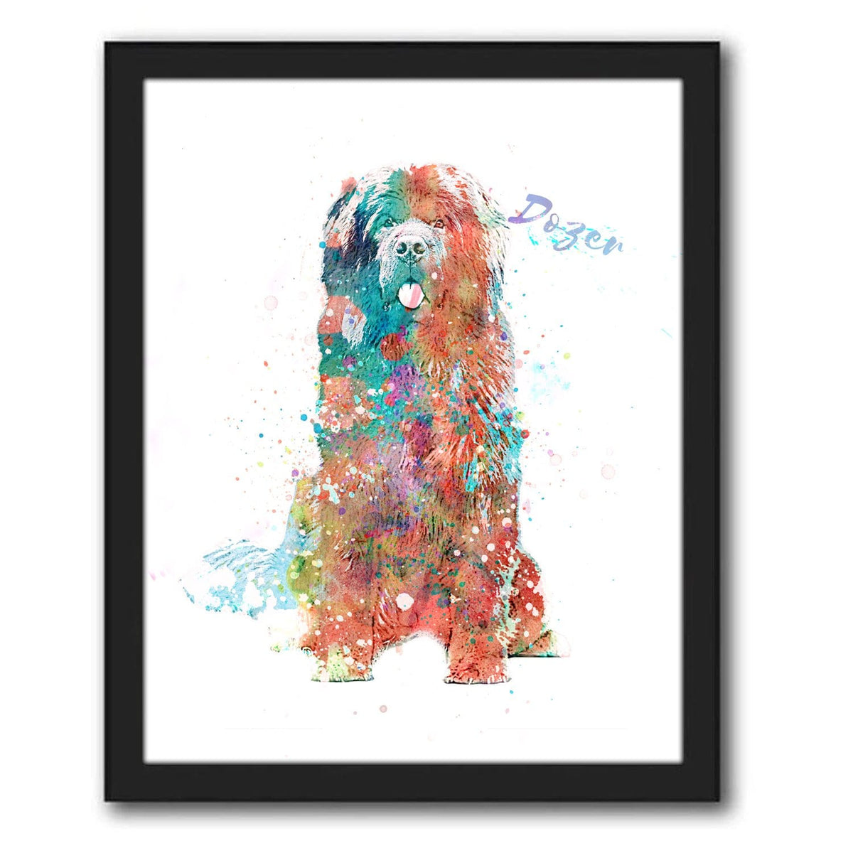 Personal-Prints art 12.5"x15.5" Framed Canvas Newfoundland Dog Watercolor Print