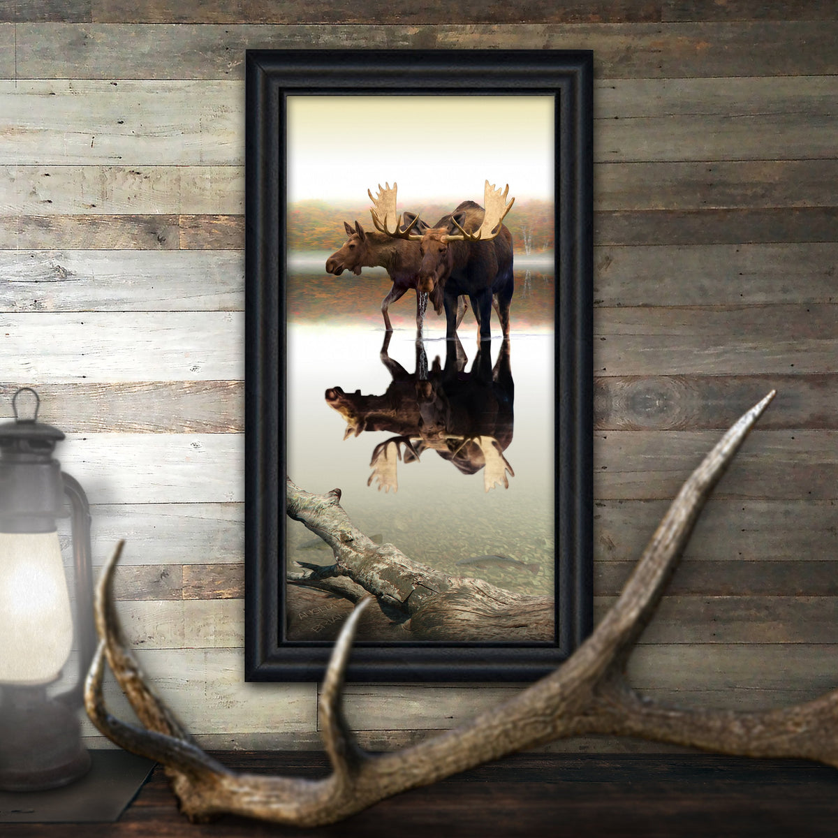 Personal-Prints art 19.5"x34.5" Framed Canvas Peaceful Pair - Moose Print