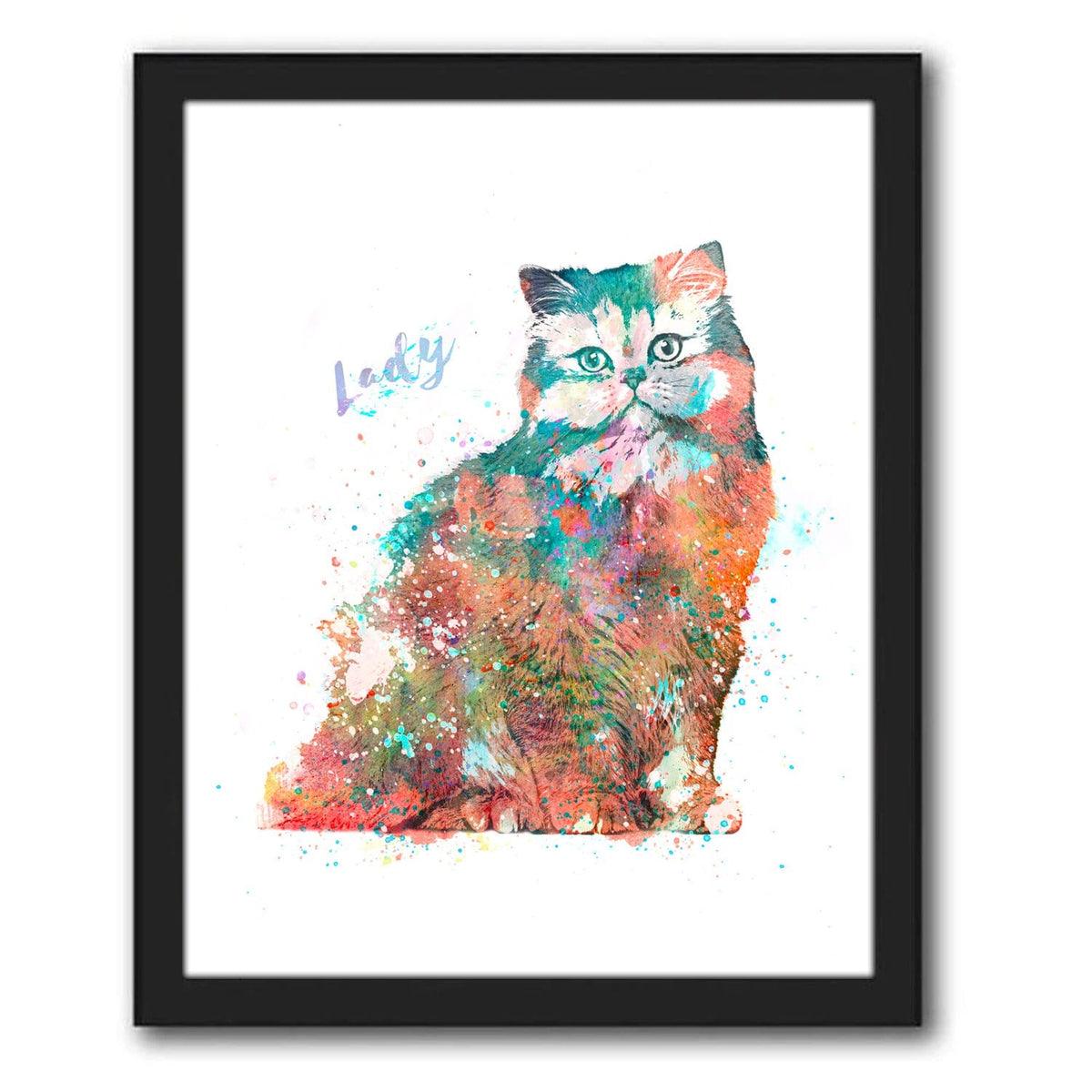 Personal-Prints art 12.5"x15.5" Framed Canvas Persian Cat Watercolor Print