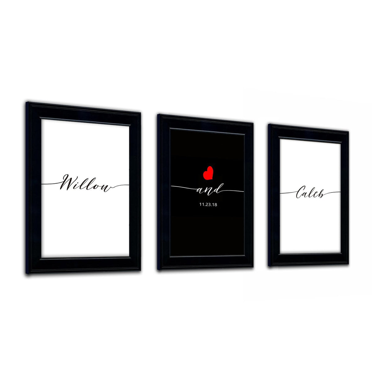 Personal-Prints art Framed Behind Glass - 14"x17" panels Personalized Romantic Triptych