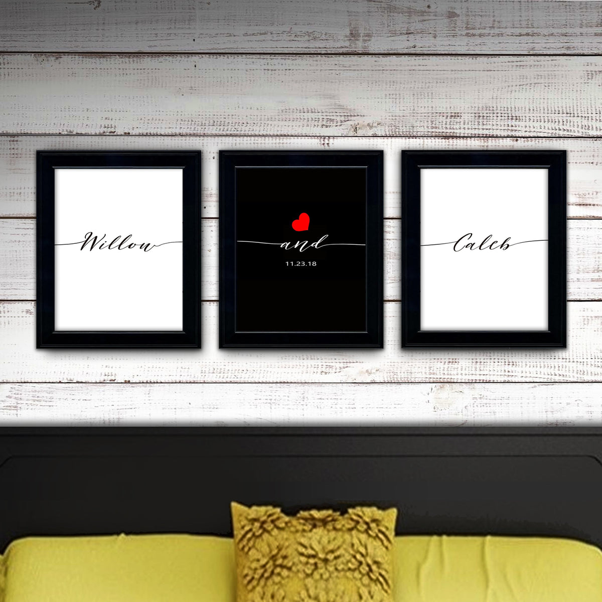 Personal-Prints art Personalized Romantic Triptych