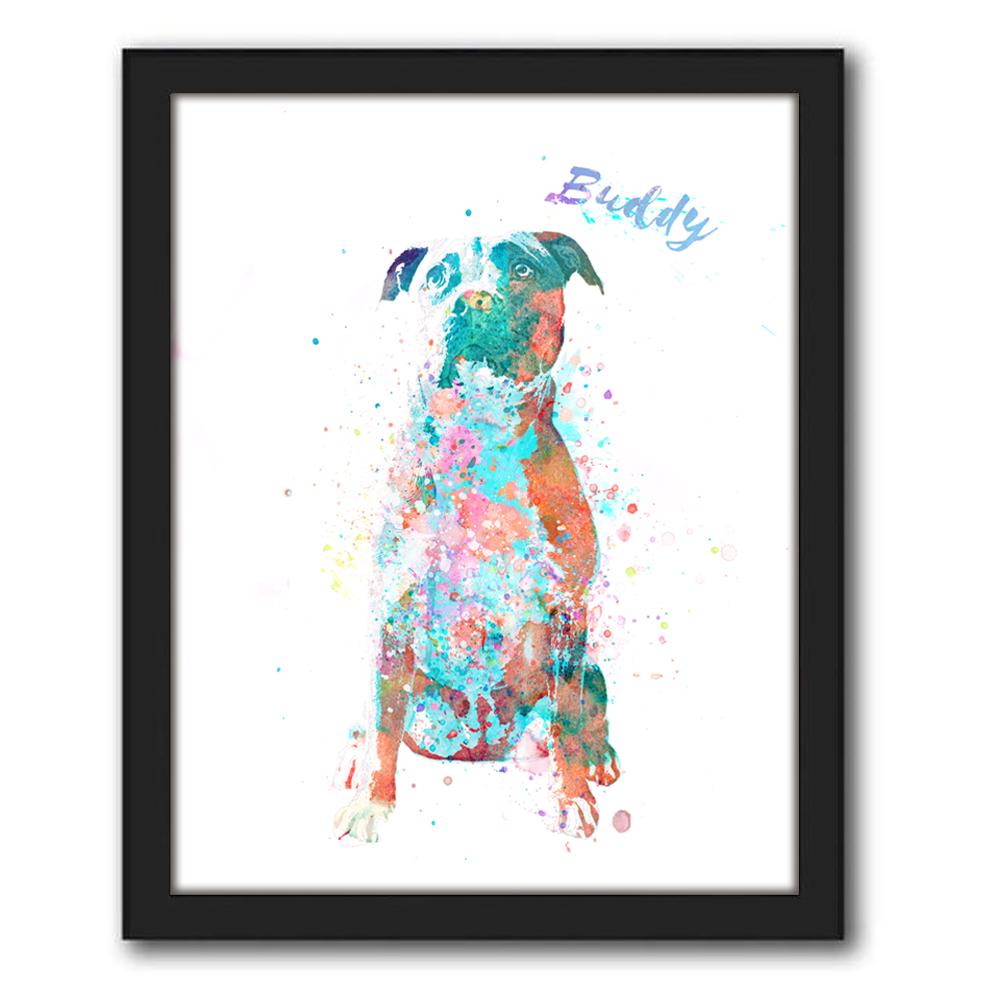 Personal-Prints art 12.5"x15.5" Framed Canvas Pit Bull Watercolor Print