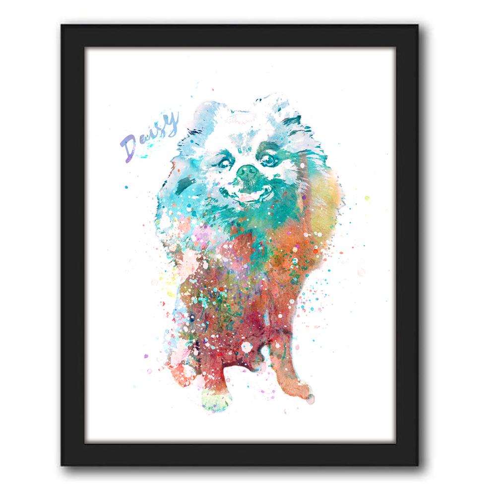 Personal-Prints art 12.5"x15.5" Framed Canvas Pomeranian Watercolor Print