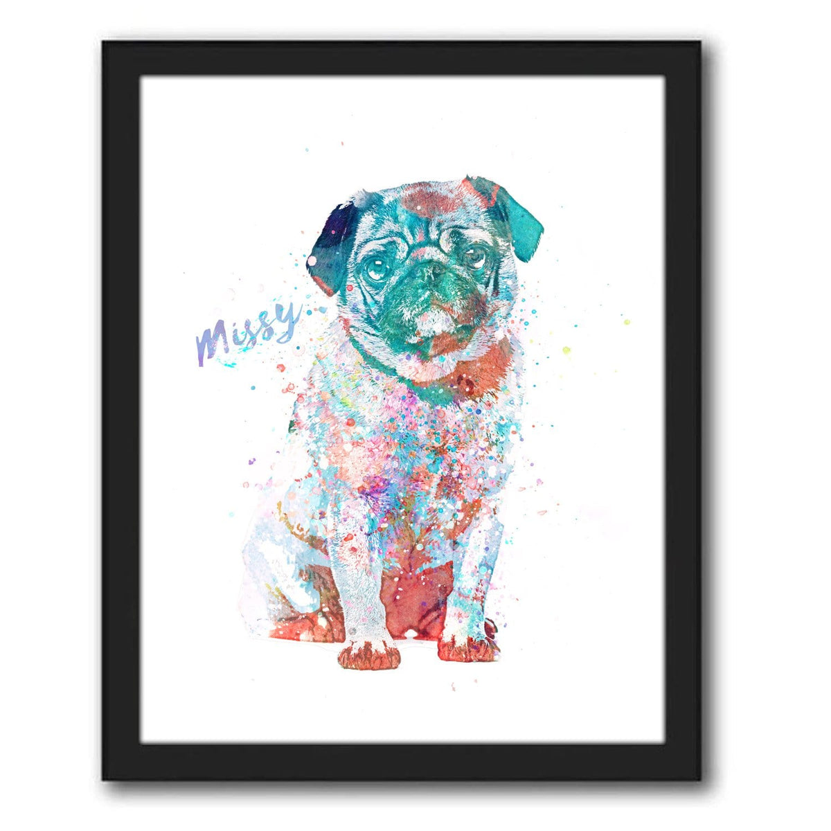 Personal-Prints art 12.5"x15.5" Framed Canvas Pug Watercolor Print