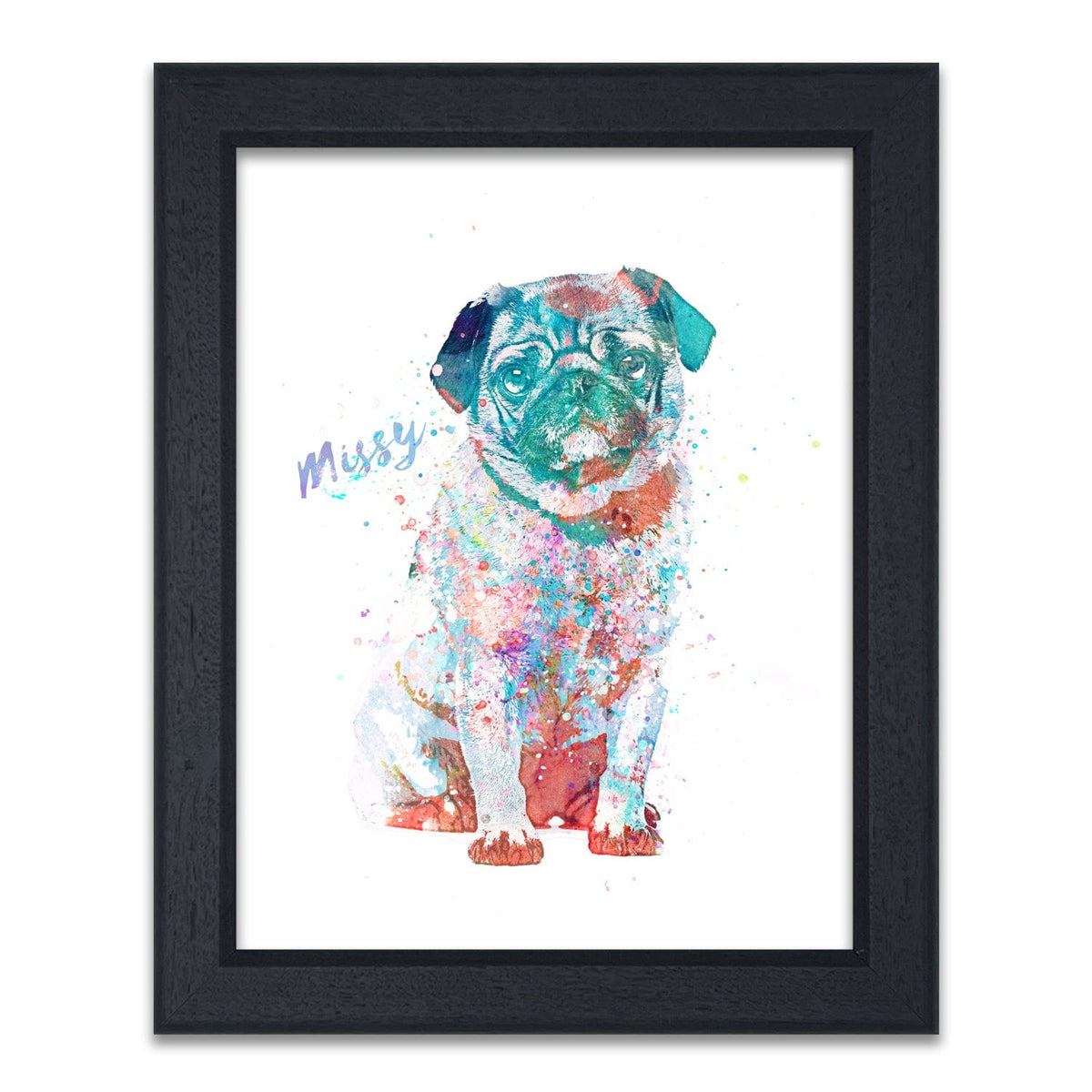 Personal-Prints art 14"x17" Under Glass Pug Watercolor Print