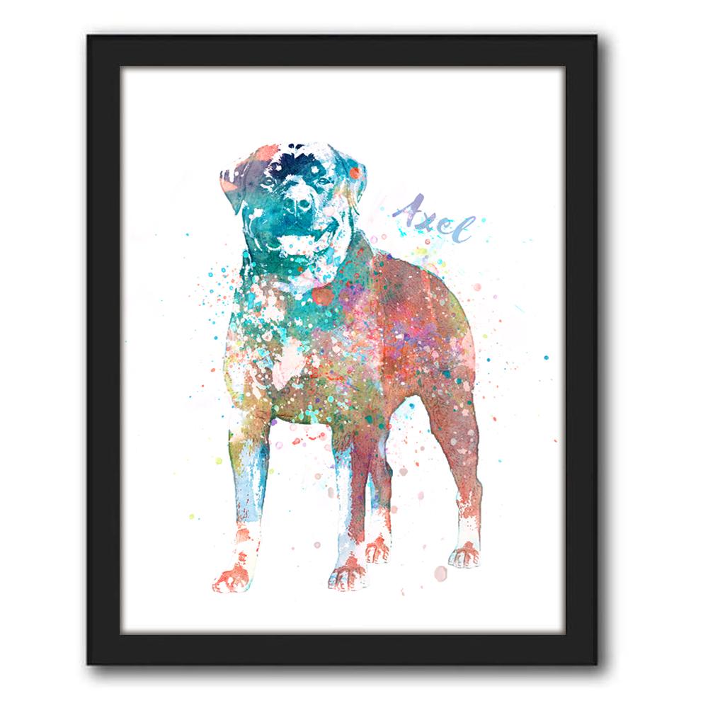 Personal-Prints art 12.5"x15.5" Framed Canvas Rottweiler Watercolor Print